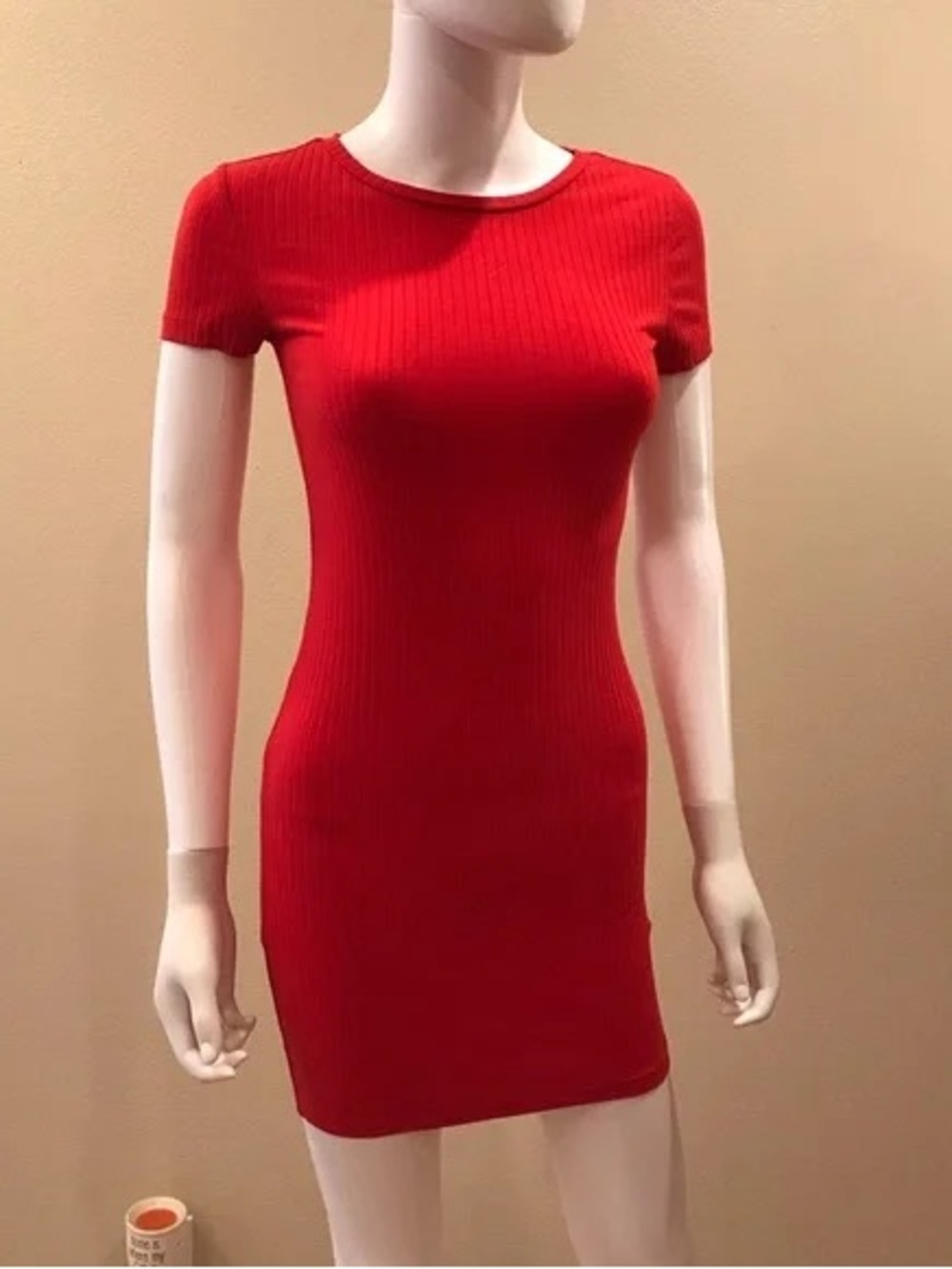 Classic Ribbed Red Mini Dress - Women's